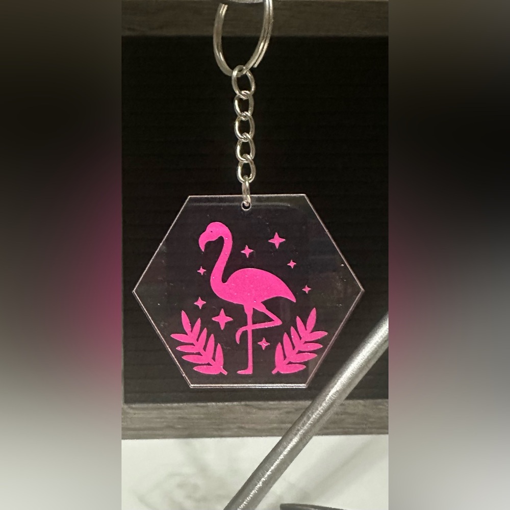 Pink Glitter Flamingo Keychain